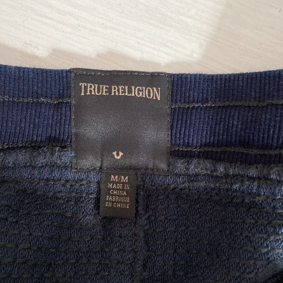 True Religion Mens Coated Moto Jogger Pants Jet Black Size Medium Pockets - Picture 10 of 10